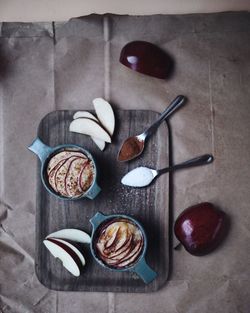 High angle view of cupcakes on table