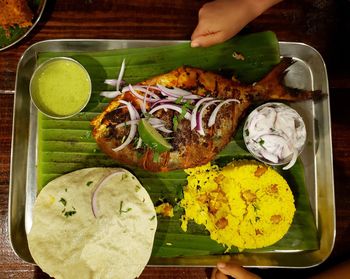 High angle view of food on table