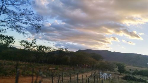 Scenic view of field against cloudy sky