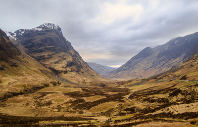 Scenic view of mountains against cloudy sky