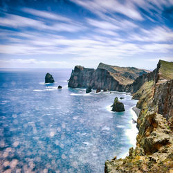 Scenic view of sea against cloudy sky