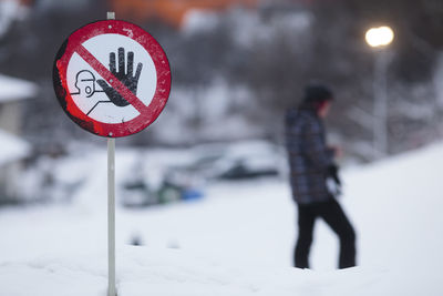 Road sign on snow