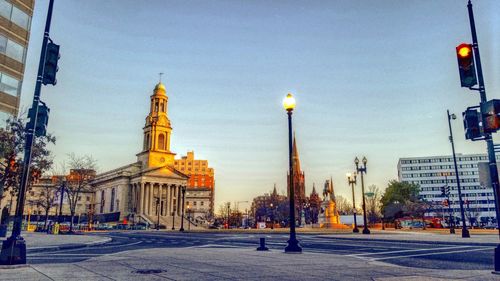 View of illuminated city against sky