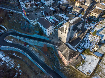 High angle view of buildings in city