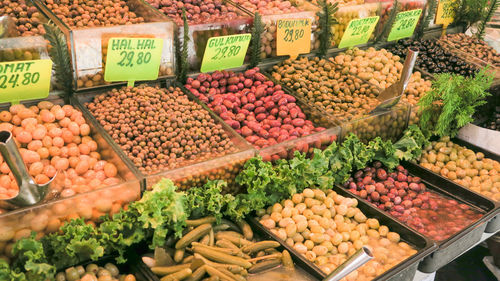 High angle view of fruits for sale in market