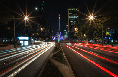 Light trails on road at night