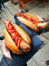 High angle view of hot dog