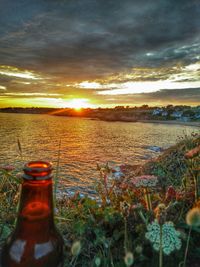 Scenic view of sunset over sea