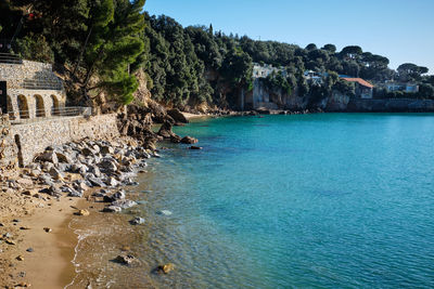 Scenic view of sea against clear sky