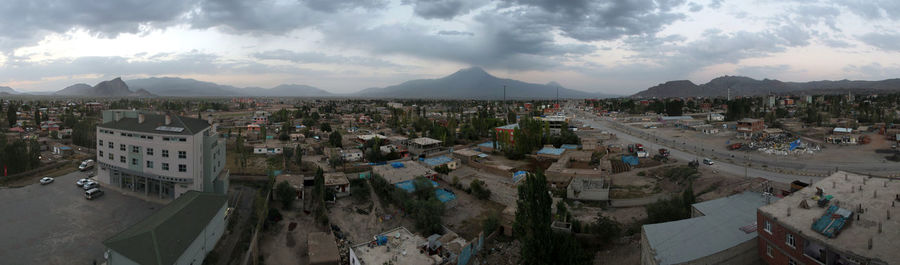 High angle view of town against sky