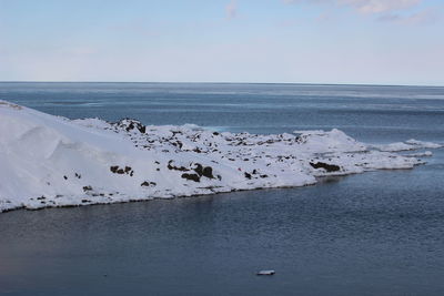 Scenic view of sea against sky during winter