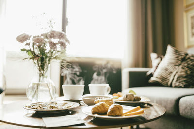 Breakfast served on table in hotel room