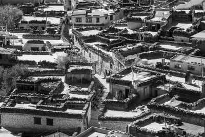 High angle view of buildings in city