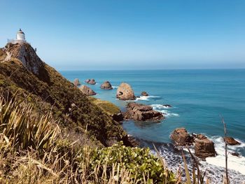 Scenic view of sea against clear sky