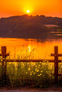 Scenic view of sunset over lake