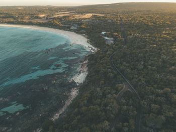 High angle view of road by sea