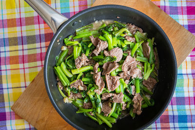 High angle view of food in bowl on table