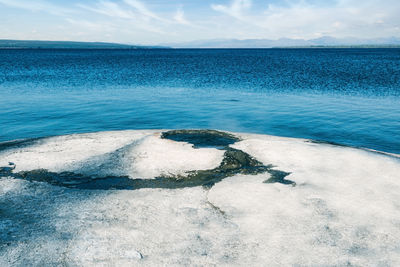 Scenic view of sea against blue sky