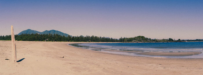 Scenic view of beach against clear sky