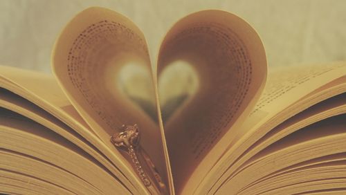 Close-up of heart shape on book