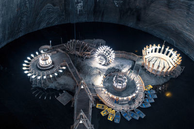 Underground lake in salt mine salina turda, romania. popular tourist destination.