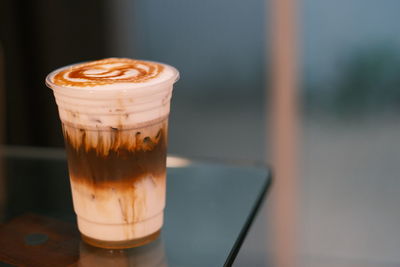 Macchiato with caramel topping of ice coffee