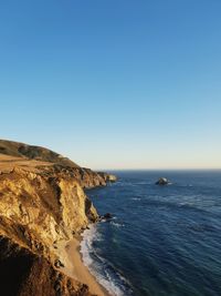 Scenic view of sea against clear blue sky