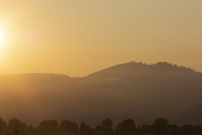 Scenic view of silhouette mountains against sky during sunset