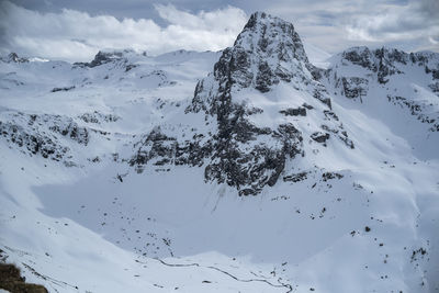 Scenic view of snowcapped mountains against sky