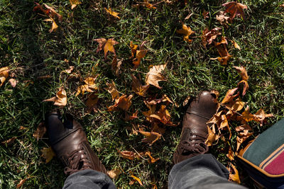 Low section of man standing on messy land