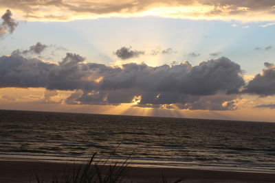 Scenic view of sea against sky at sunset