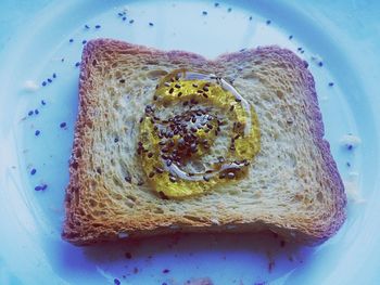 High angle view of bread in plate