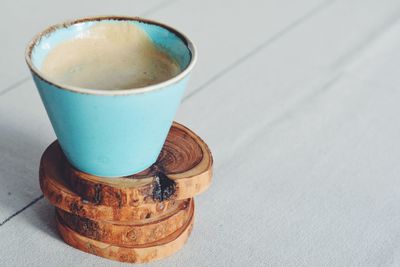 High angle view of coffee on table
