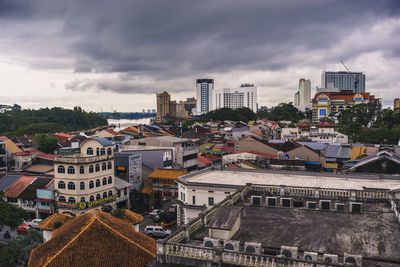 Aerial view of cityscape against sky