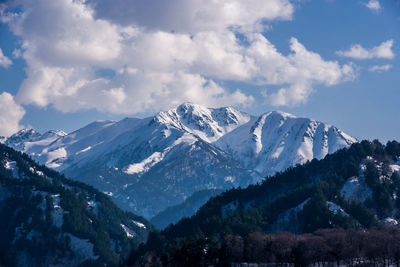 Scenic view of snowcapped mountains against sky