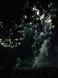 Low angle view of firework display at night