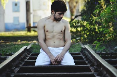 Young man looking at camera
