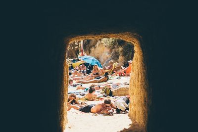 People sitting in corridor