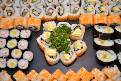 High angle view of sushi