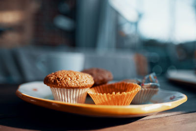 Close-up of cupcakes on plate