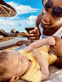 Portrait of senior woman relaxing at beach
