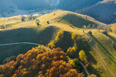 Autumn countryside aerial drone image in transylvania, romania