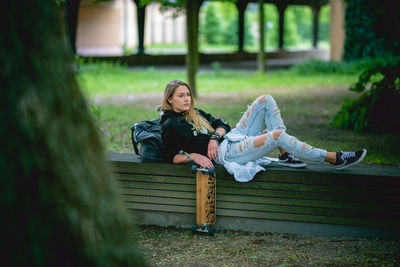 Woman sitting on bench