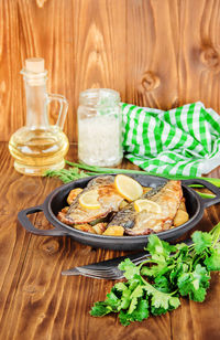 High angle view of food on table