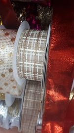 High angle view of christmas lights on table