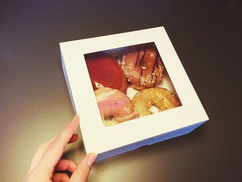 Close-up of hand holding ice cream in plate