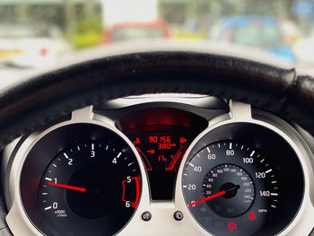 Close-up of car speedometer