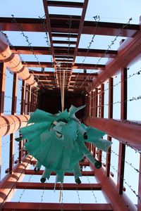 Low angle view of umbrellas hanging on ceiling