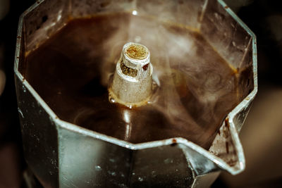 High angle view of ice cubes in glass