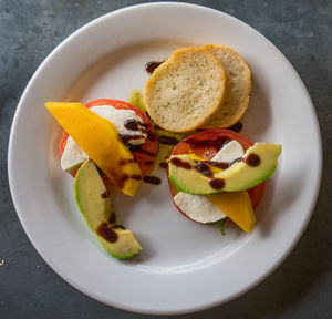 Directly above view of salad served in plate on table